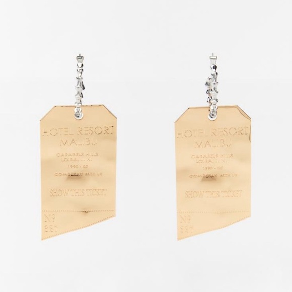 Zara Gold Tone Dangle Earrings Hotel Resort Malibu Tags - Picture 5 of 7